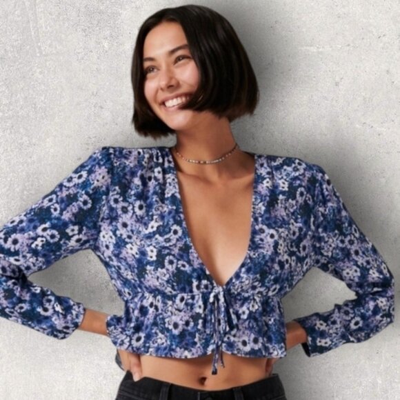 None Tops - Aritzias Sunday Best Tie Front Cropped Ruffled Peplum Blouse - Sz S